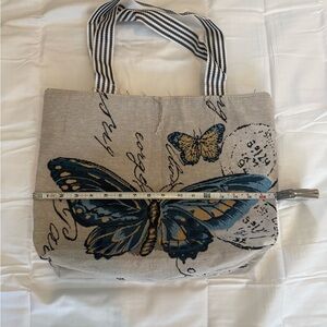 Butterfly Print Tote Bag - Blue and Gray